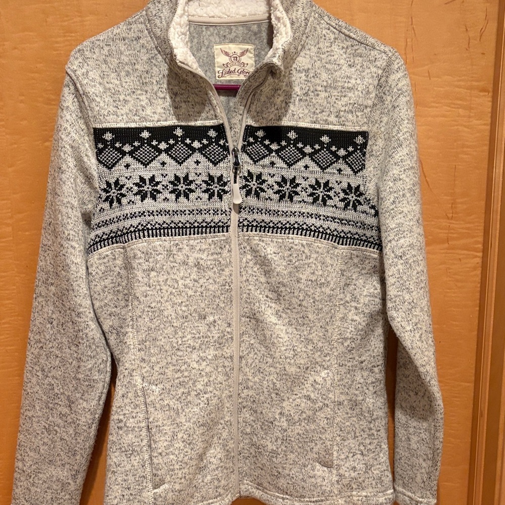 Faded Glory Black and White Nordic Zip-Up Jacket